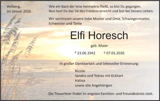 Traueranzeige von Elfi Horesch von Haller Tagblatt