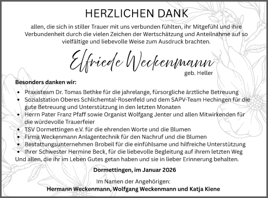 Traueranzeige von Elfriede Weckenmann von SÜDWEST PRESSE Zollernalbkreis/Hohenzollerische Zeitung