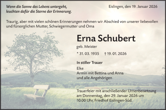 Traueranzeige von Erna Schubert von NWZ Neue Württembergische Zeitung