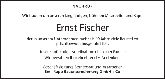 Traueranzeige von Ernst Fischer von Geislinger Zeitung