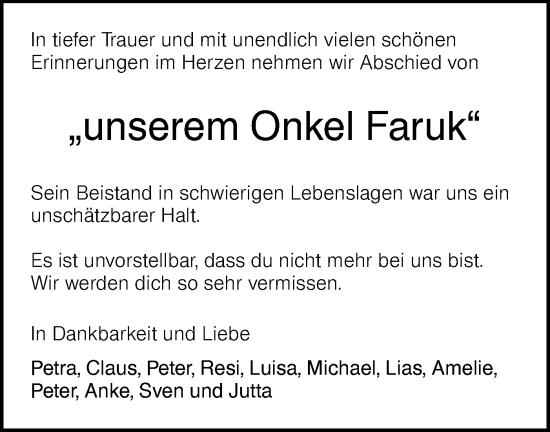 Traueranzeige von Faruk  von Hohenloher Tagblatt