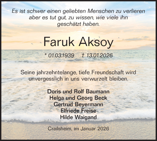 Traueranzeige von Faruk Aksoy von Hohenloher Tagblatt