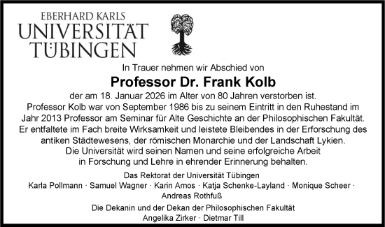 Traueranzeige von Frank Kolb von Schwäbische Tagblatt