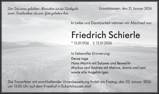 Traueranzeige von Friedrich Schierle von Haller Tagblatt