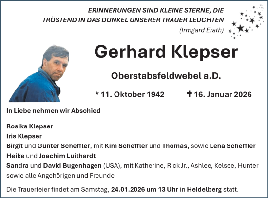 Traueranzeige von Gerhard Klepser von Geislinger Zeitung