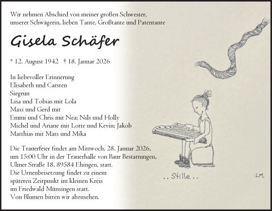 Traueranzeige von Gisela Schäfer von Alb-Bote/Ehinger Tagblatt