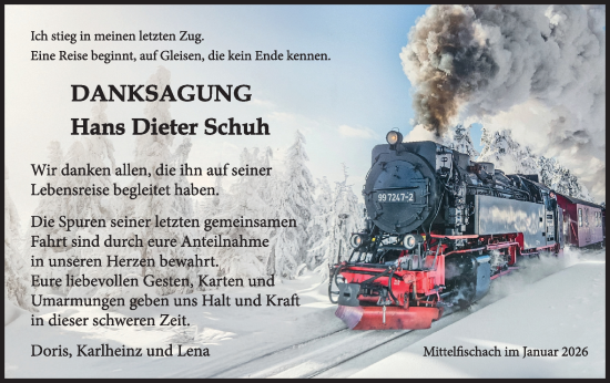 Traueranzeige von Hans Dieter Schuh von Haller Tagblatt