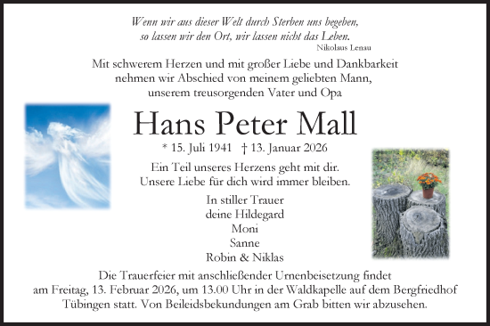 Traueranzeige von Hans Peter Mall von Schwäbische Tagblatt