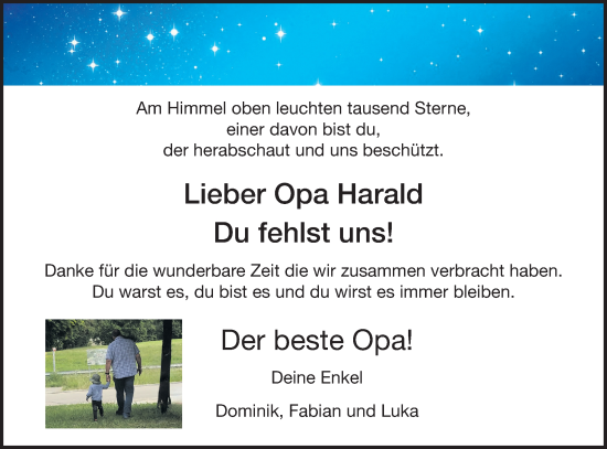 Traueranzeige von Harald  von SÜDWEST PRESSE Zollernalbkreis/Hohenzollerische Zeitung