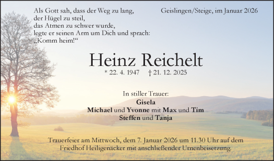 Traueranzeige von Heinz Reichelt von Geislinger Zeitung