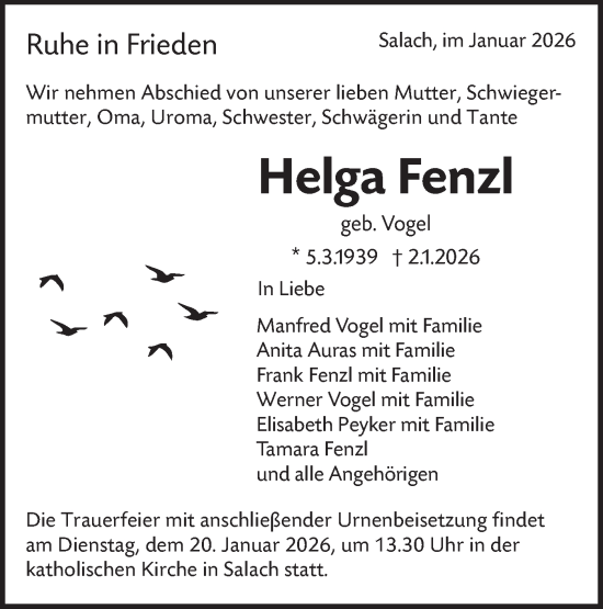 Traueranzeige von Helga Fenzl von NWZ Neue Württembergische Zeitung