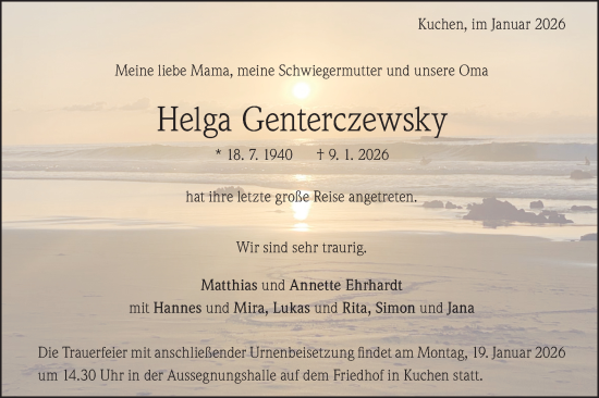 Traueranzeige von Helga Genterczewsky von Geislinger Zeitung