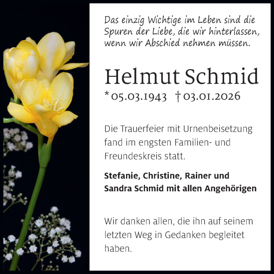 Traueranzeige von Helmut Schmid von Alb-Bote/Metzinger-Uracher Volksblatt