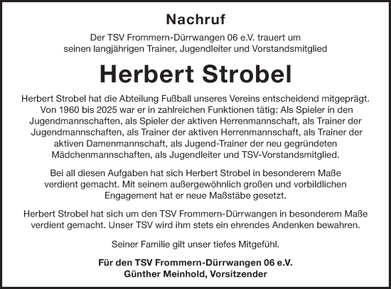 Traueranzeige von Herbert Strobel von SÜDWEST PRESSE Zollernalbkreis/Hohenzollerische Zeitung