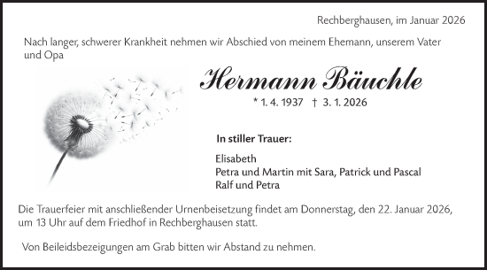 Traueranzeige von Hermann Bäuchle von NWZ Neue Württembergische Zeitung