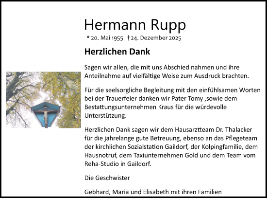 Traueranzeige von Hermann Rupp von Haller Tagblatt/Rundschau Gaildorf