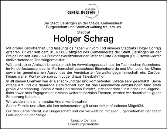Traueranzeige von Holger Schrag von Geislinger Zeitung
