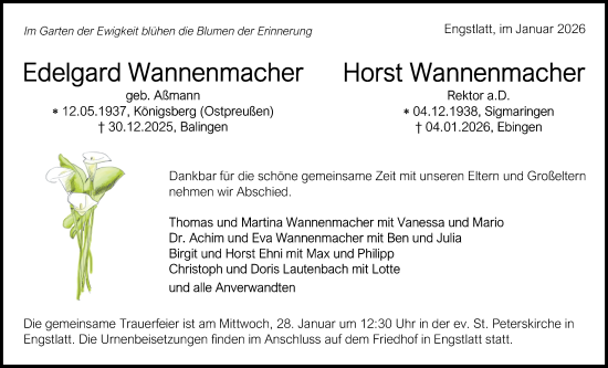 Traueranzeige von Horst Wannenmacher von SÜDWEST PRESSE Zollernalbkreis/Hohenzollerische Zeitung
