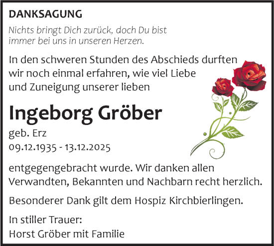 Traueranzeige von Ingeborg Gröber von SÜDWEST PRESSE Ausgabe Ulm/Neu-Ulm