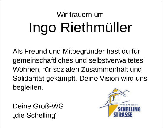Traueranzeige von Ingo Riethmüller von Schwäbische Tagblatt
