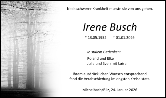Traueranzeige von Irene Busch von Haller Tagblatt