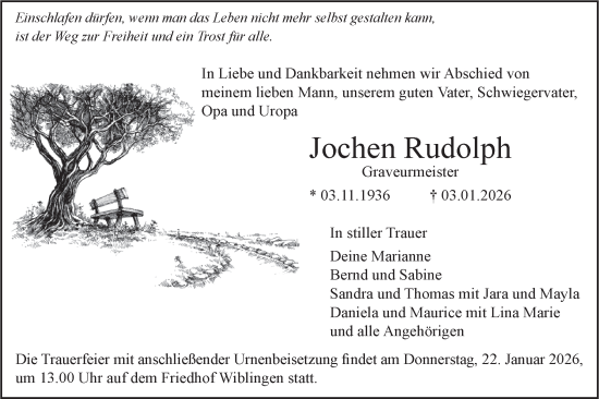 Traueranzeige von Jochen Rudolph von SÜDWEST PRESSE Ausgabe Ulm/Neu-Ulm
