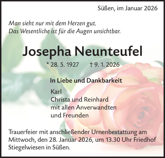 Traueranzeige von Josepha Neunteufel von NWZ Neue Württembergische Zeitung