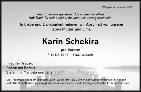 Traueranzeige von Karin Schekira von NWZ Neue Württembergische Zeitung