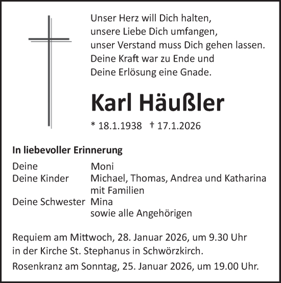 Traueranzeige von Karl Häußler von Ehinger Tagblatt
