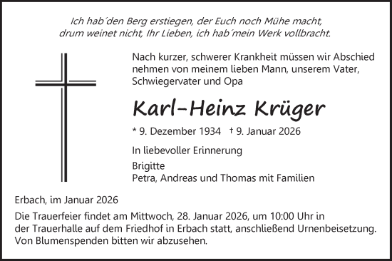 Traueranzeige von Karl-Heinz Krüger von SÜDWEST PRESSE Ausgabe Ulm/Neu-Ulm