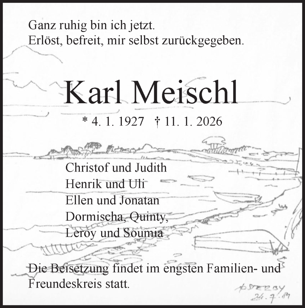  Traueranzeige für Karl Meischl vom 24.01.2026 aus Schwäbische Tagblatt