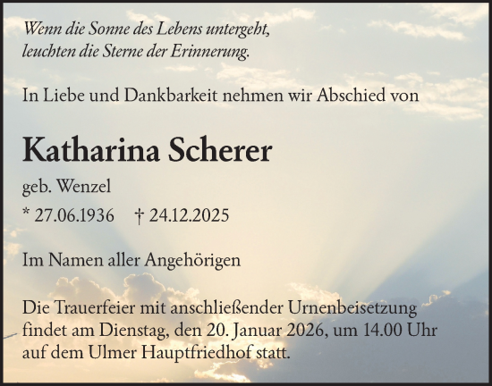 Traueranzeige von Katharina Scherer von SÜDWEST PRESSE Ausgabe Ulm/Neu-Ulm