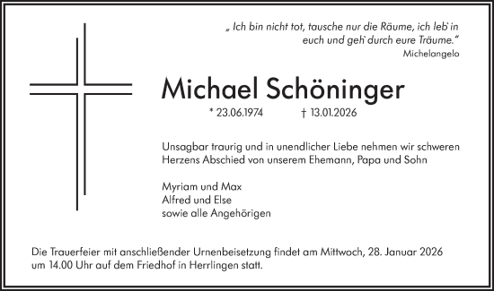 Traueranzeige von Michael Schöninger von SÜDWEST PRESSE Ausgabe Ulm/Neu-Ulm