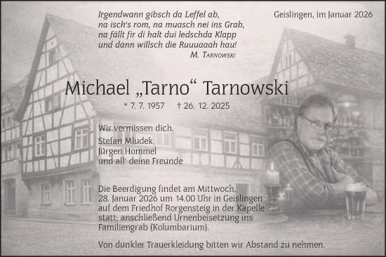 Traueranzeige von Michael Tarnowski von Geislinger Zeitung