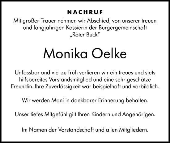 Traueranzeige von Monika Oelke von Hohenloher Tagblatt