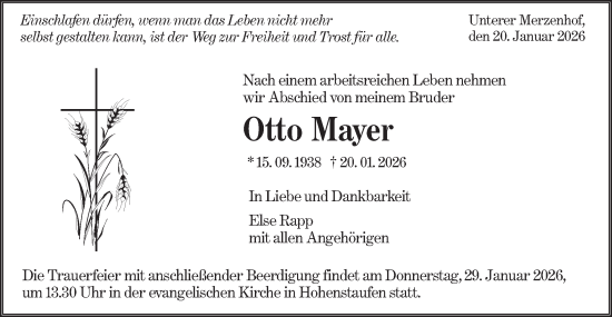 Traueranzeige von Otto Mayer von NWZ Neue Württembergische Zeitung