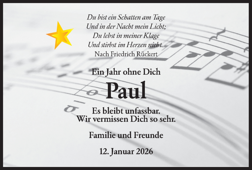  Traueranzeige für Paul Szczendzina vom 12.01.2026 aus Hohenloher Tagblatt