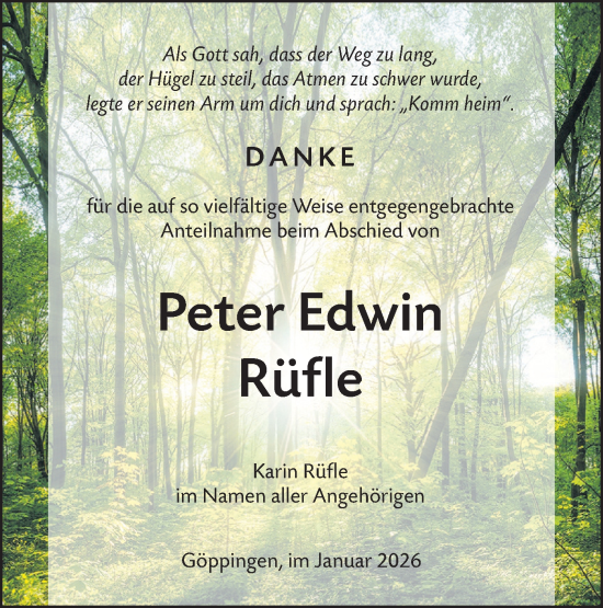 Traueranzeige von Peter Edwin Rüfle von NWZ Neue Württembergische Zeitung
