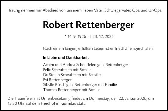 Traueranzeige von Robert Rettenberger von NWZ Neue Württembergische Zeitung