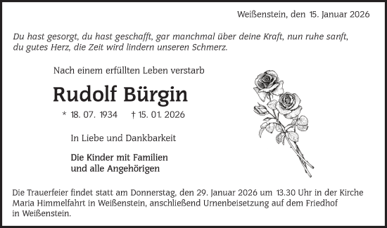 Traueranzeige von Rudolf Bürgin von NWZ Neue Württembergische Zeitung