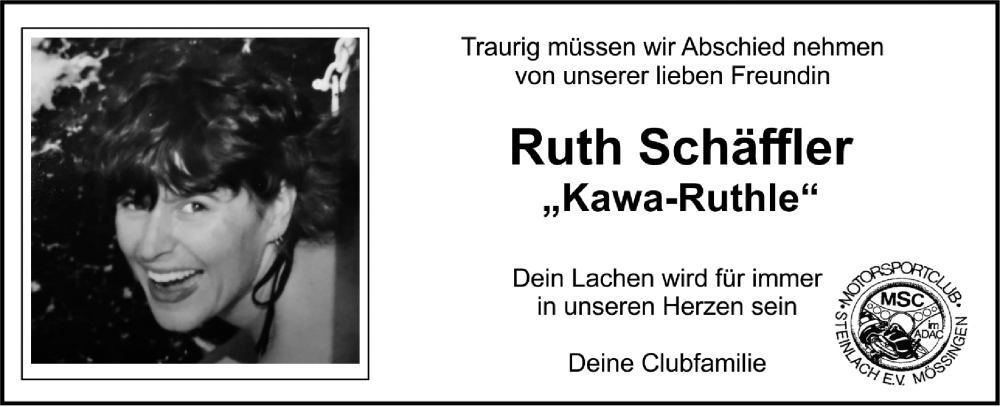  Traueranzeige für Ruth Schäffler vom 17.01.2026 aus Schwäbische Tagblatt