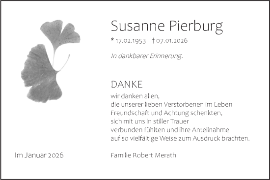 Traueranzeige von Susanne Pierburg von SÜDWEST PRESSE Ausgabe Ulm/Neu-Ulm