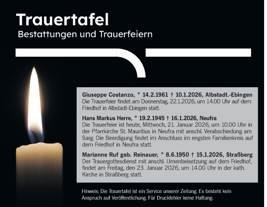 Traueranzeige von Trauertafel vom 21.01.2026 von SÜDWEST PRESSE Zollernalbkreis/Hohenzollerische Zeitung