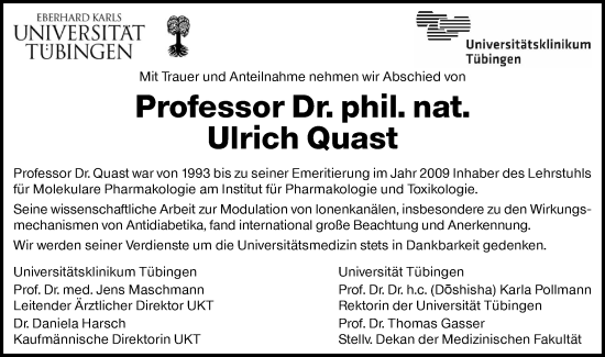 Traueranzeige von Ulrich Quast von Schwäbische Tagblatt
