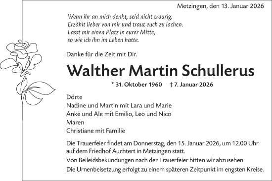 Traueranzeige von Walther Martin Schullerus von Alb-Bote/Metzinger-Uracher Volksblatt